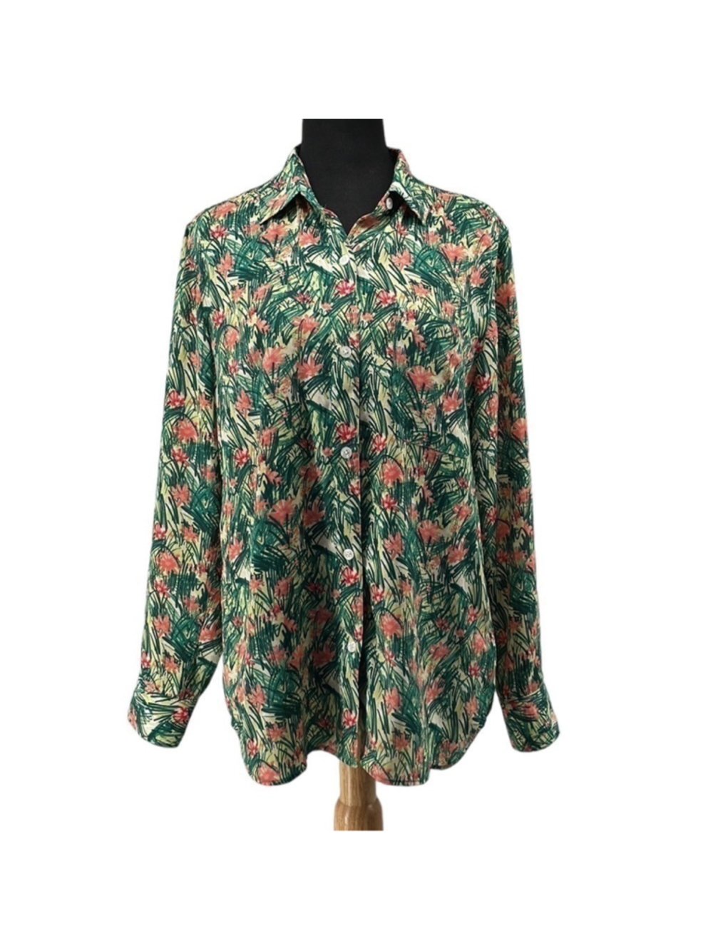 Aritzia Sunday best button down shirt semi sheer floral top career sz sm